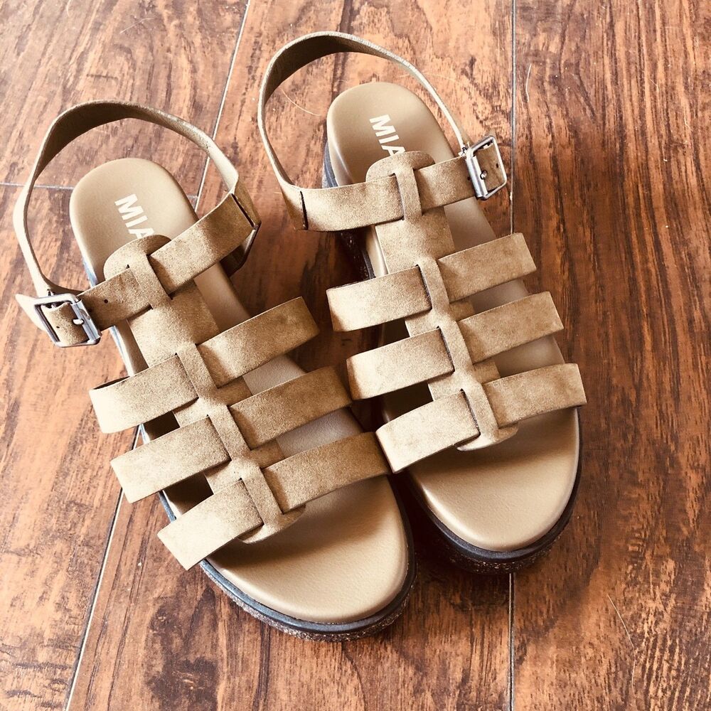 Mia Kaja Platform Fisherman Samdals Taupe Suede Size 11 New